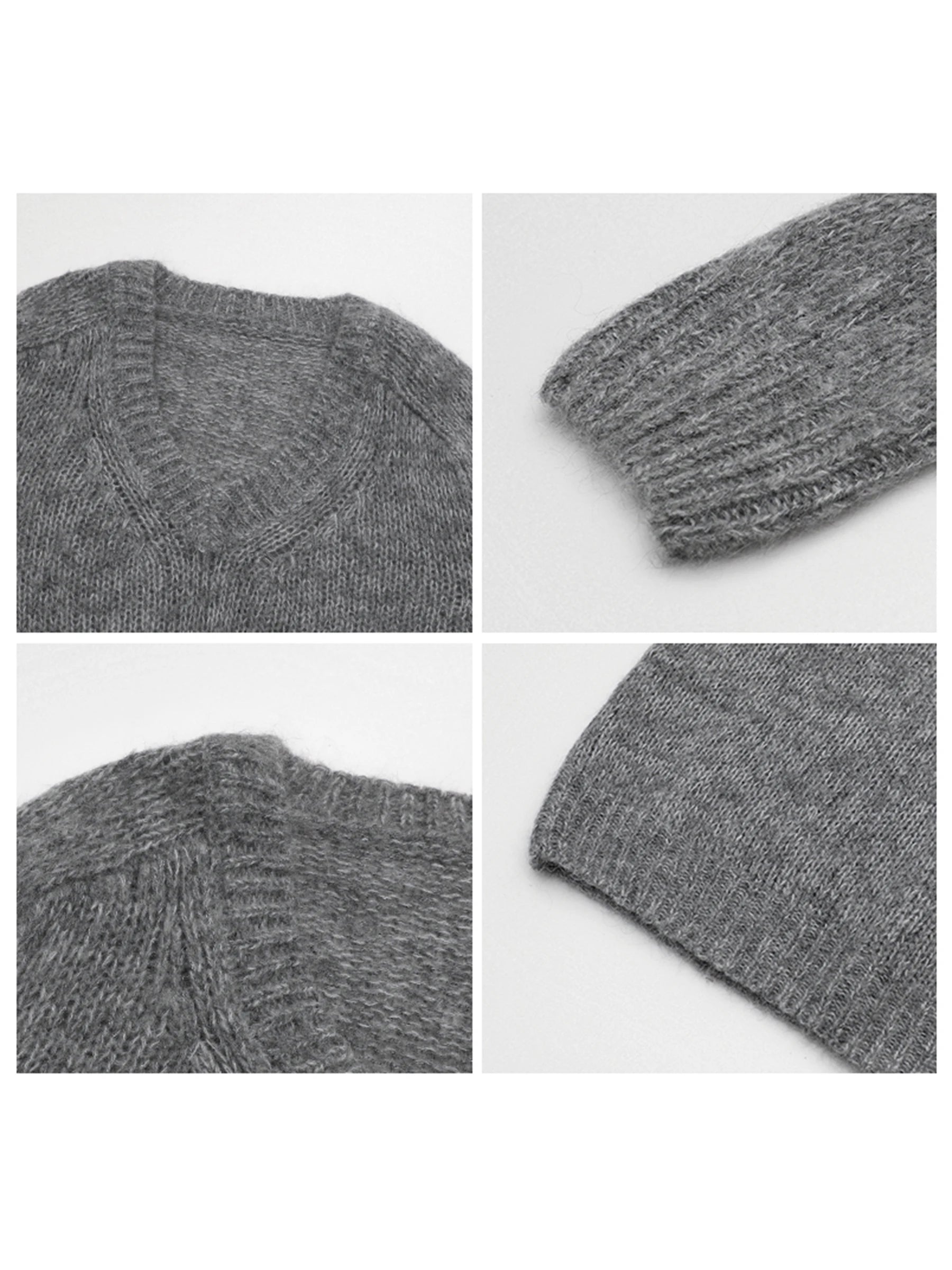 CHIC VEN Korean Women Sweaters Loose Casual Solid New V-neck Mohair Soft Female Knitted Jumpers Pullovers Autumn Winter 2025 Loran