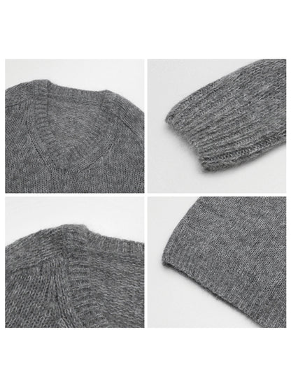CHIC VEN Korean Women Sweaters Loose Casual Solid New V-neck Mohair Soft Female Knitted Jumpers Pullovers Autumn Winter 2025 Loran