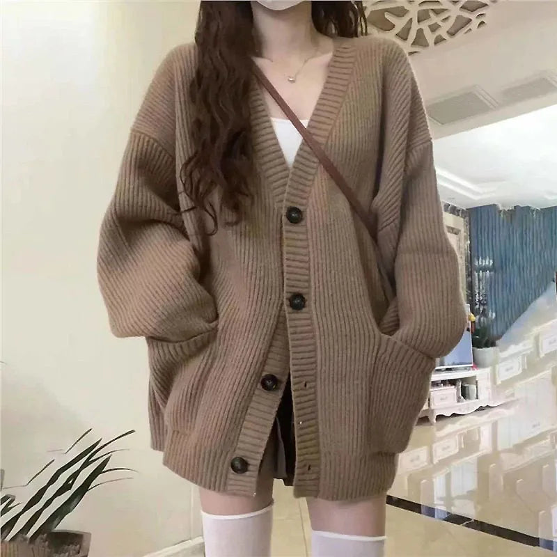 Casual V-Neck Long Sleeve Sweater Coat for Female Style