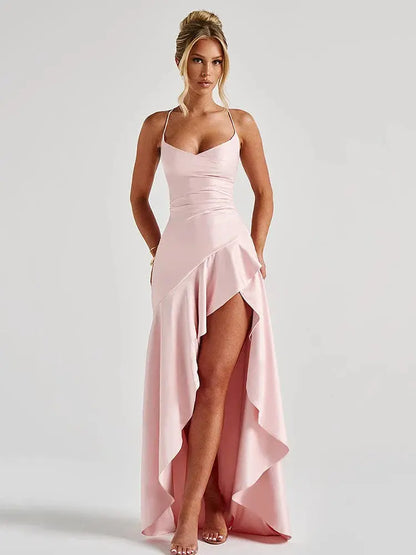 Backless Satin Bodycon Dress with Split - Loran