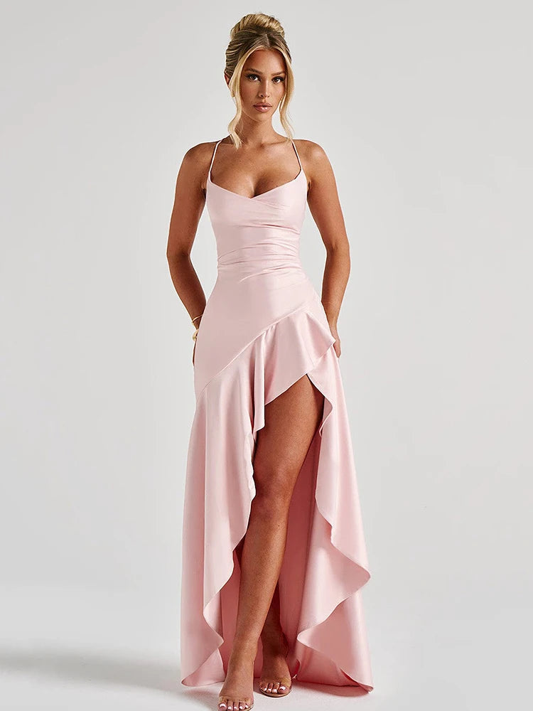 Sexy Backless Satin Bodycon Dress with Split