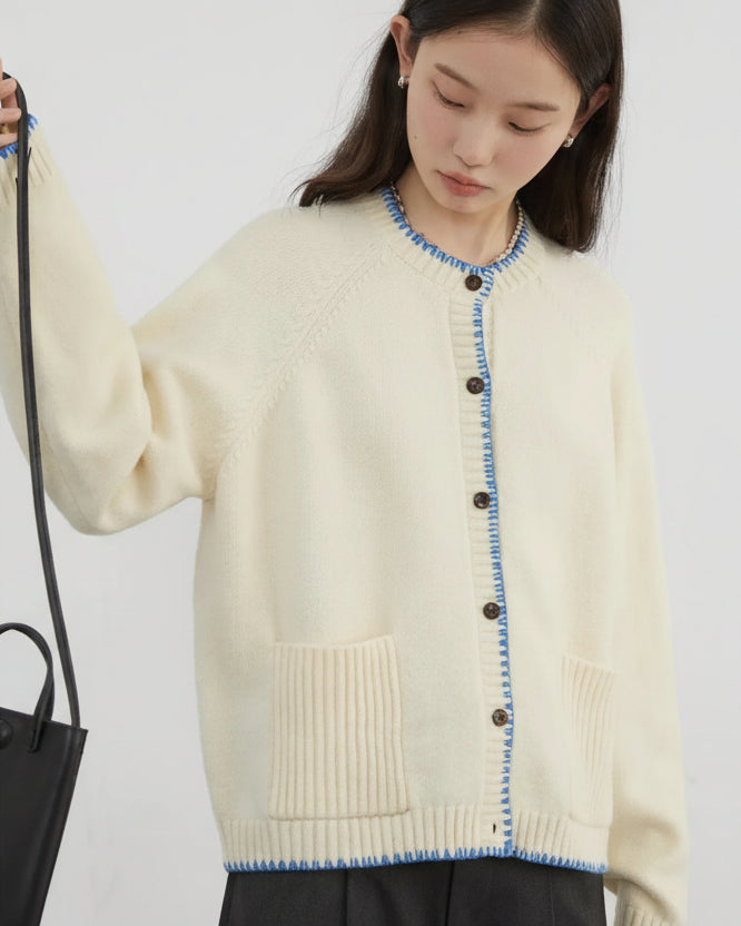 Contrast Color Cardigan Loose Casual Knitwear