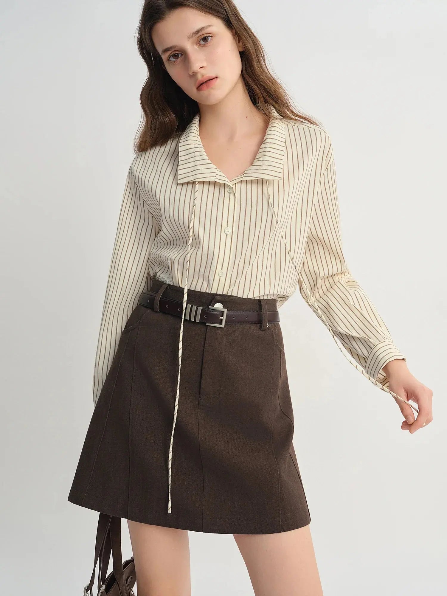 Plus Size French Style Striped Shirt with Lace Patch - Loran