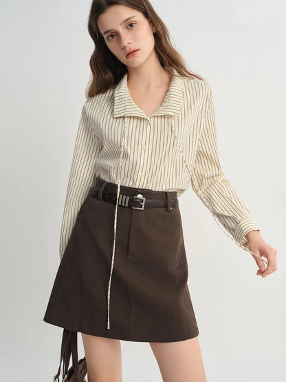 Plus Size French Style Striped Shirt with Lace Patch - Loran