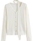 Detachable Bow & Lace Knit Cardigan for Women