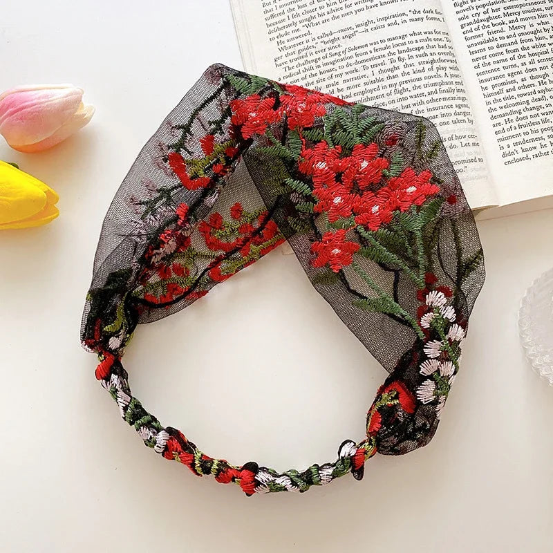 Embroidered Lace Flower Headbands for Women