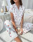 2-Piece Cherry Print Pajamas with Lace Trim.