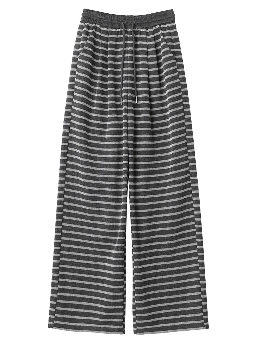CHIC VEN Women Trousers Loose Casual Striped Wide Leg Pants Hanging Straight Casual Trousers Spring Autumn Women 2025 Loran