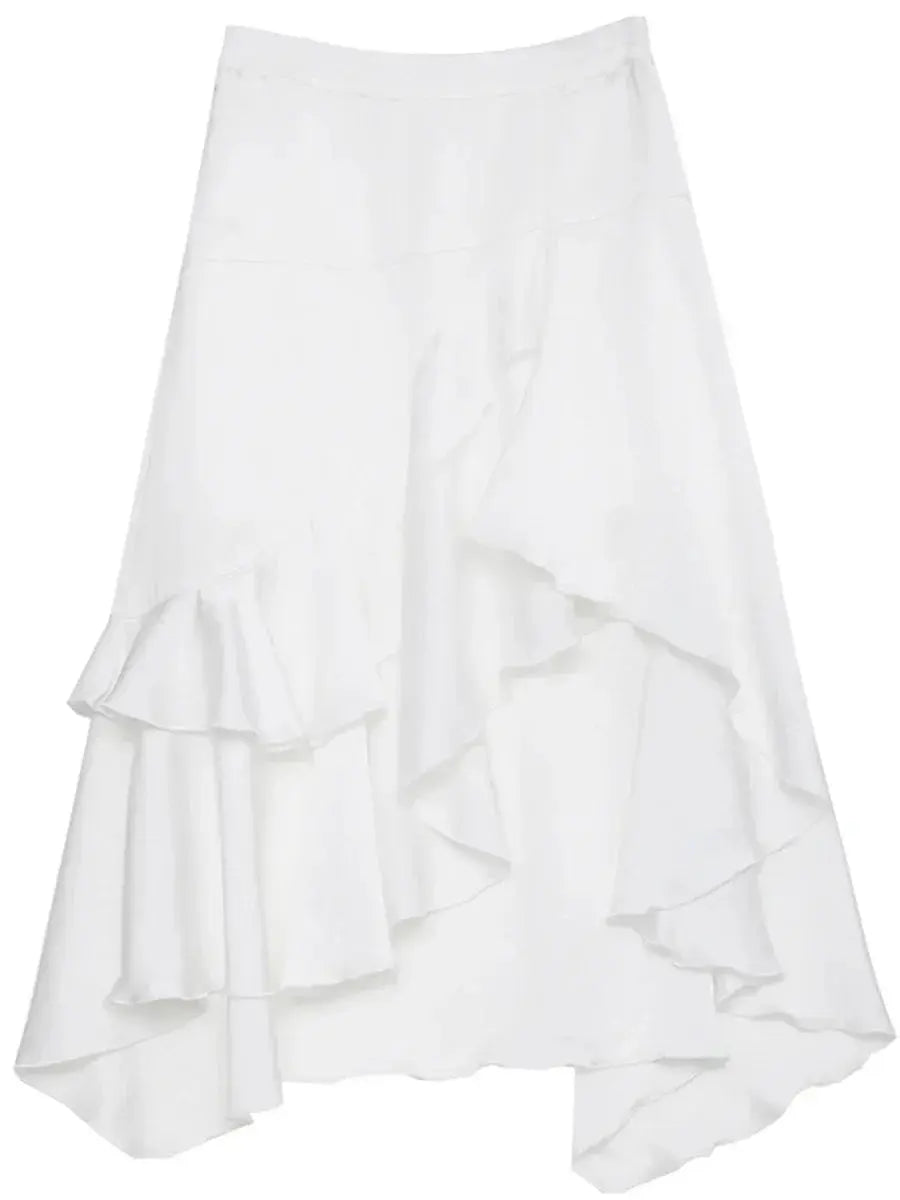 Chic Ruffle Hem A-Line Midi Skirt - Loran