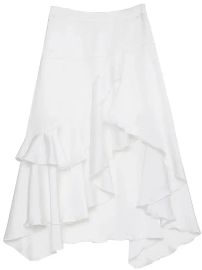Chic Ruffle Hem A-Line Midi Skirt - Loran