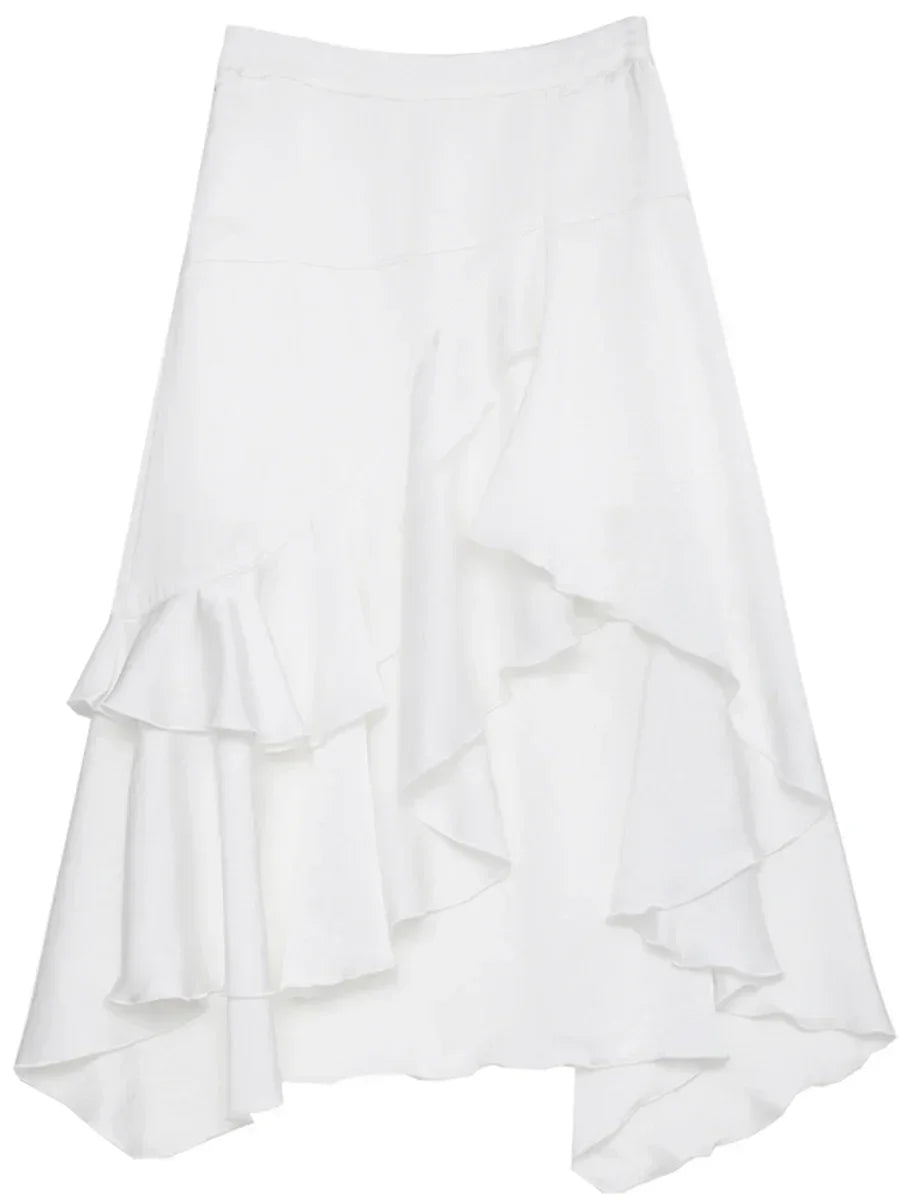 Chic Ruffle Hem A-Line Midi Skirt