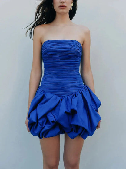 Ruffled Slash Neck Mini Dress - Loran