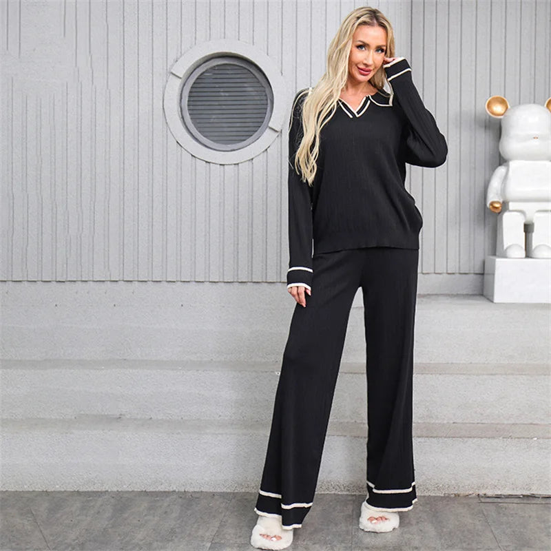 Women's Fine Knit Two-Piece Suit | High-Waist & Slim Fit