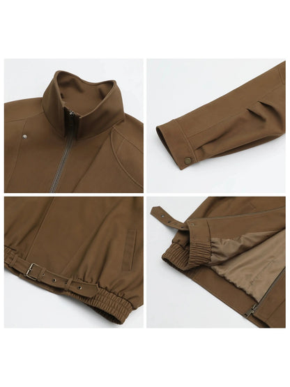 Loose Leather Stand Collar Jacket - Loran