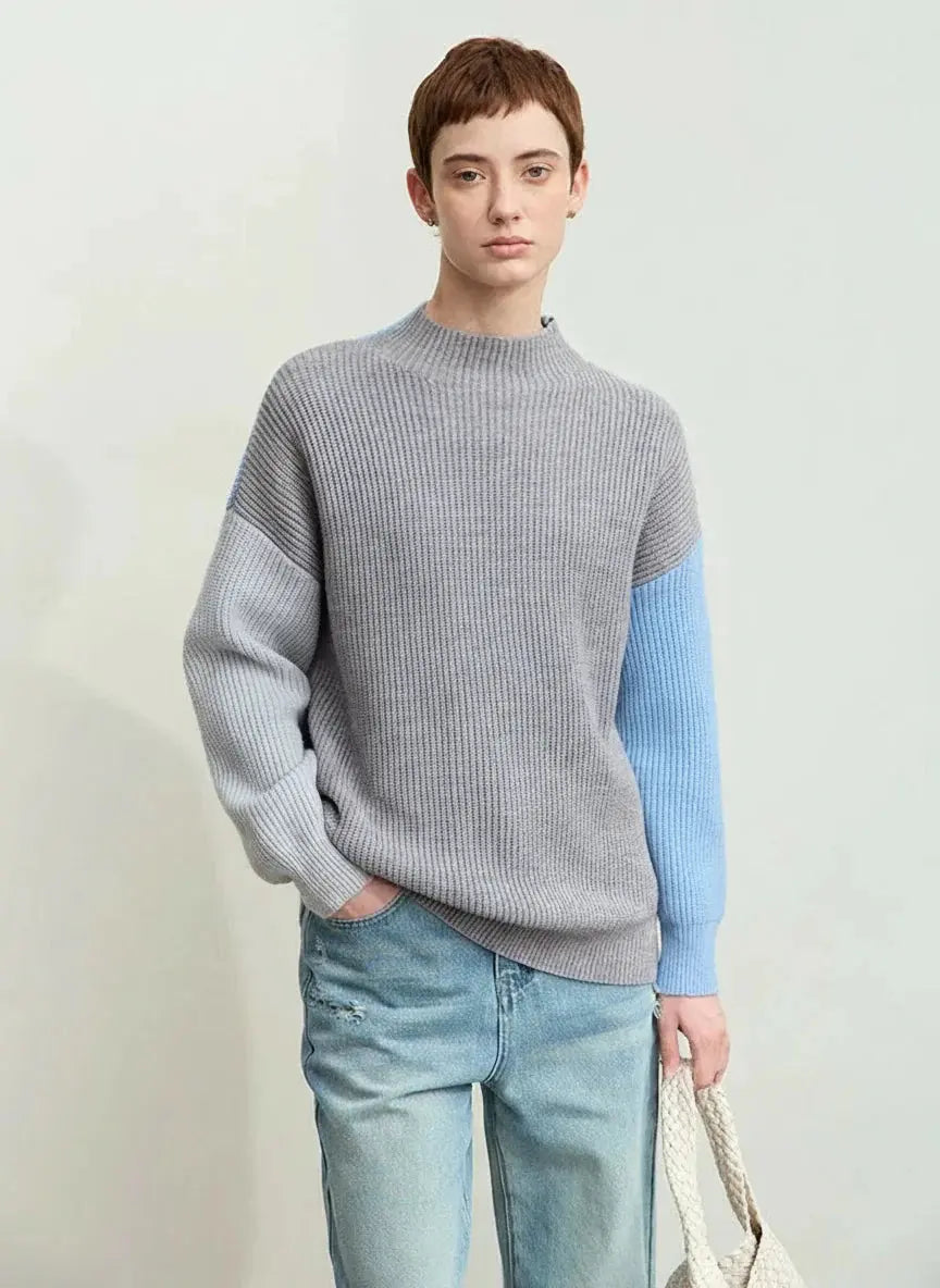 Chic Color Block Turtleneck Sweater