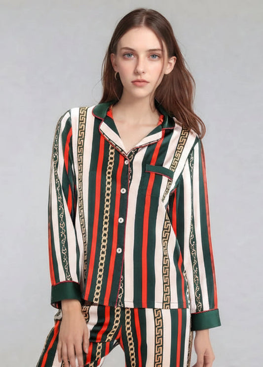 Luxury Mulberry Silk Pajamas Striped Long Sleeve Set Loran