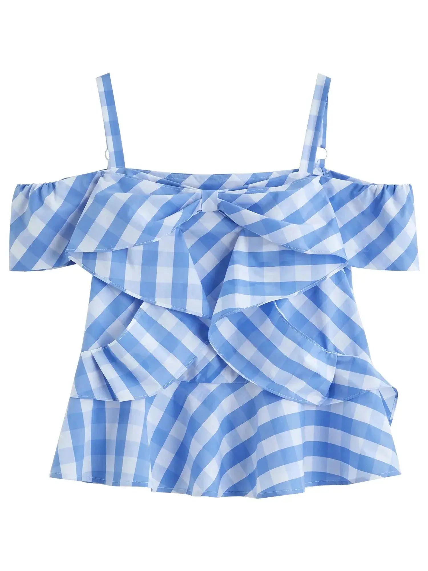 Asymmetric Checkered Blouse with Geometric Print - Loran
