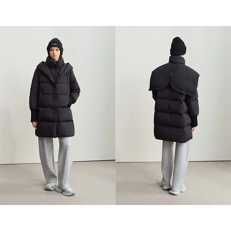 Magnetic Buckle Hooded Down Coat