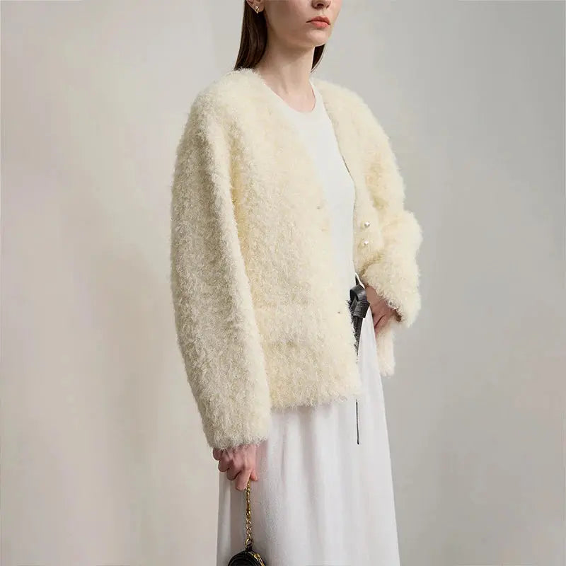 Warm Loose Fit Faux Fur Belted Jacket - Loran