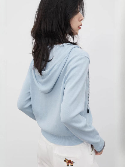 Casual Contrast Color Hooded Pullover - Loose Knit Sweater Loran