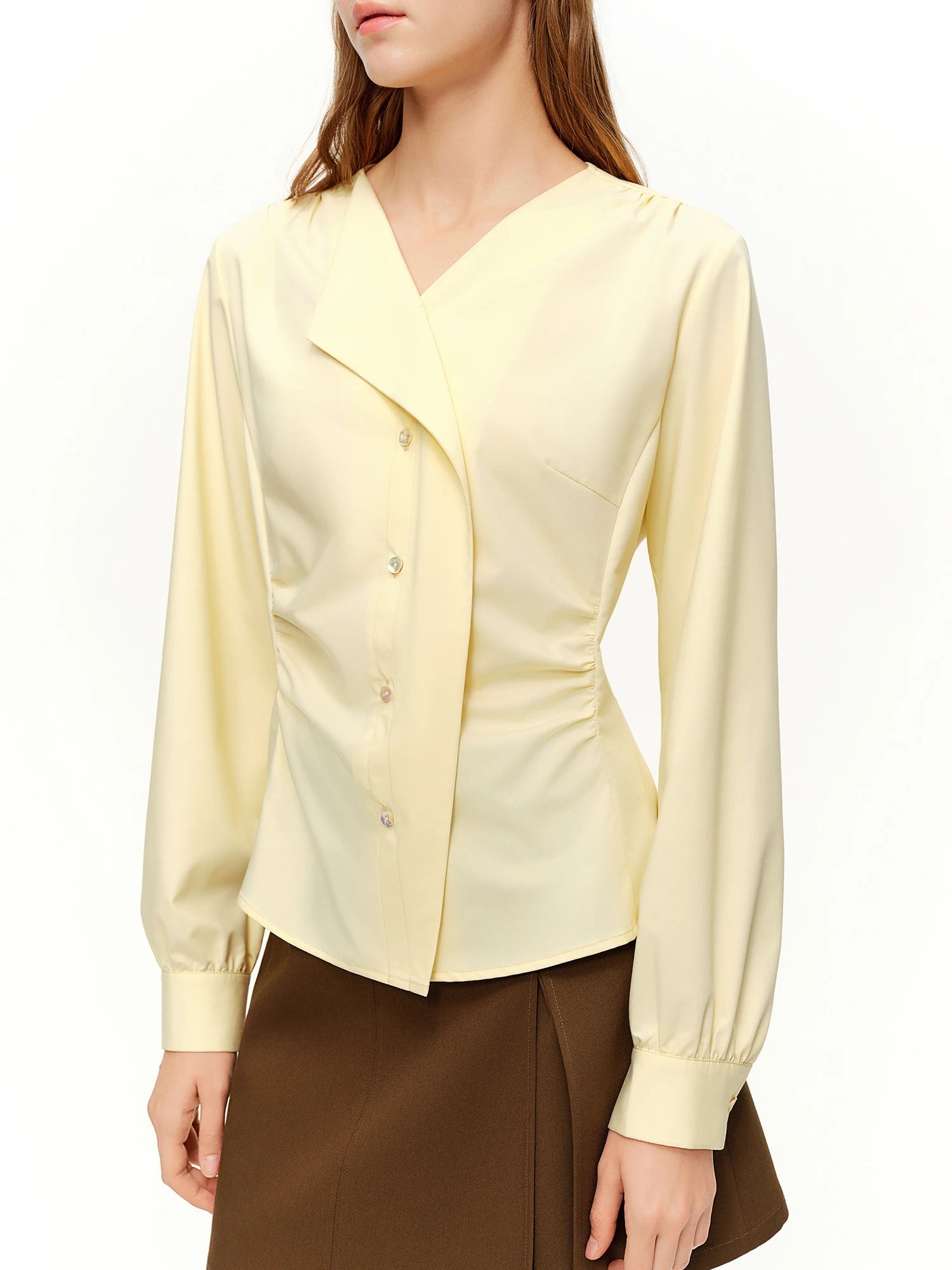 Women’s Asymmetrical V-Neck Blouse Slim Fit Office Top Loran