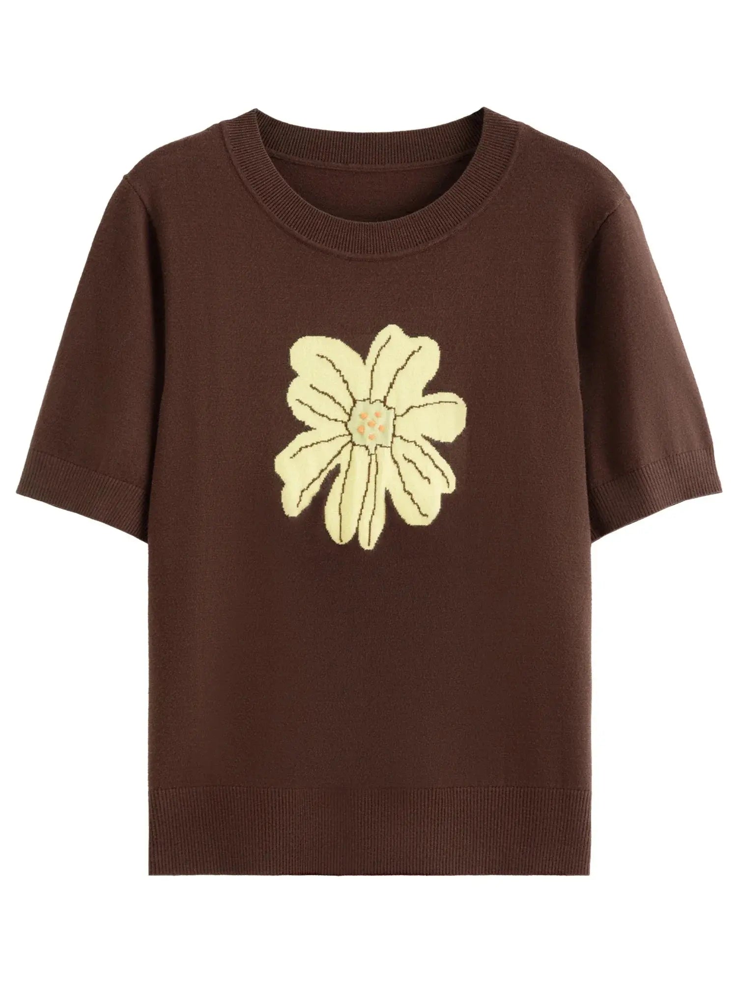 Autumn Bloom Knit Tee Soft Short-Sleeve Top LORAN STORE