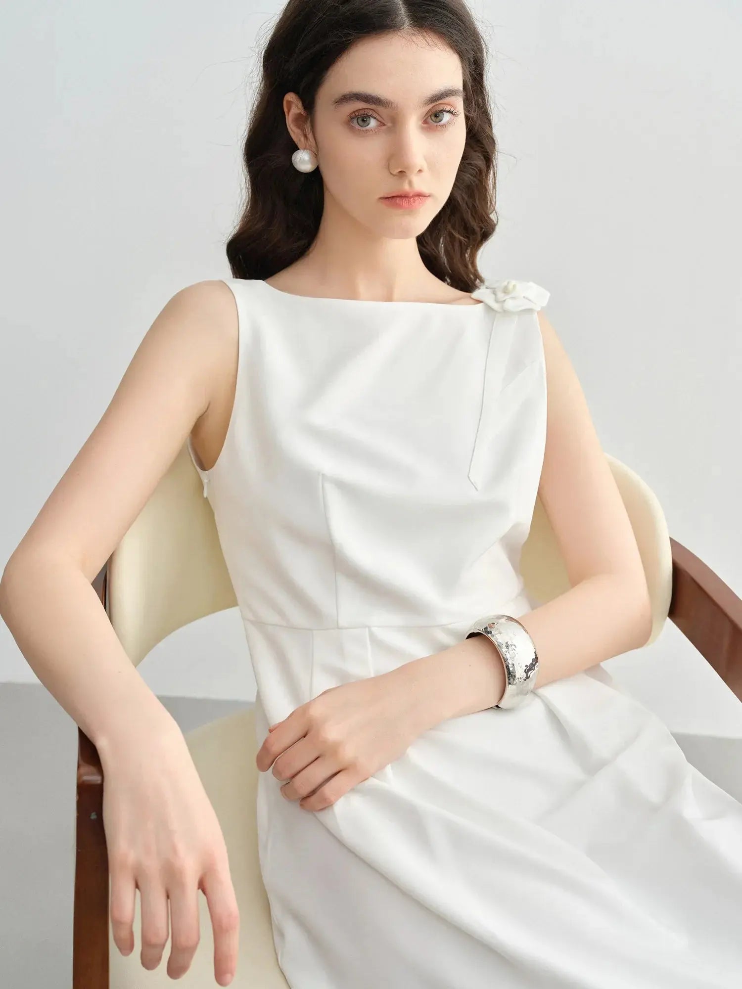 Elegant Plus Size Summer Choker Vest Dress with Floral Brooch LORAN STORE