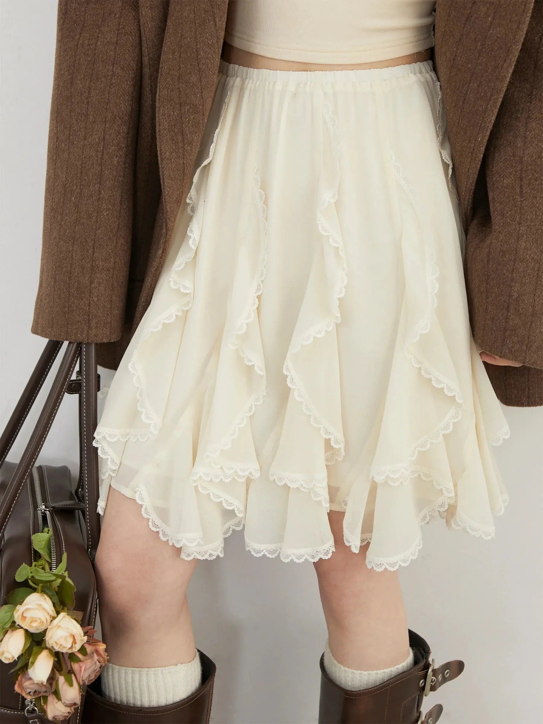 Women's Loose High Waist Irregular Lace Summer Skirt - Loran