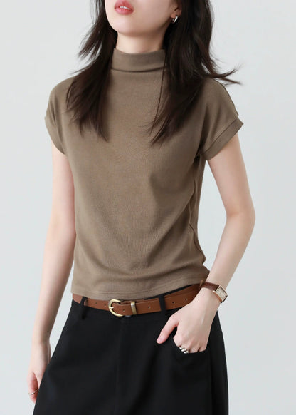 CHIC VEN Women T-Shirts Solid Half High Neck Slim Fit Tees  Elastic Basic Female Bottom Top Spring Autumn 2025 Loran