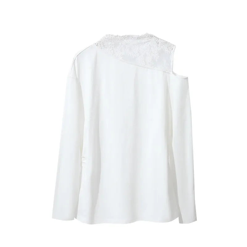 Amii Long Sleeve T-shirt 2026 Spring New Elegant Commuter Cotton Lace T-shirt Loose Off-the-shoulder Casual Women's Top 12641026 Loran