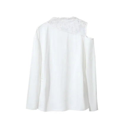 Amii Long Sleeve T-shirt 2026 Spring New Elegant Commuter Cotton Lace T-shirt Loose Off-the-shoulder Casual Women's Top 12641026 Loran