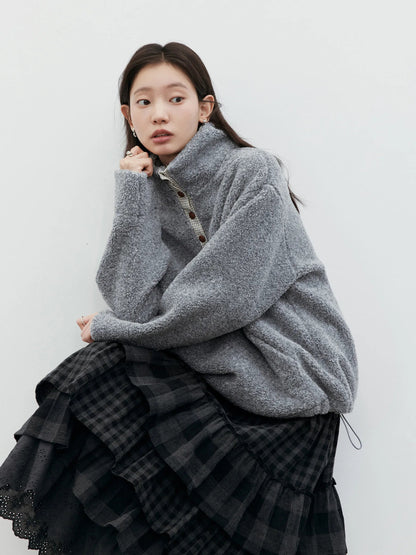 Women’s Plush Plaid Patchwork Hoodie Autumn Pullover Loran
