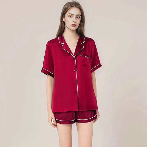 Real Mulberry Silk Pajama Set: Short Sleeve & Shorts Loran