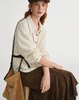 Soft French Style Commuting Top with Hollow Out Embroidery