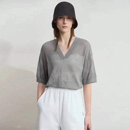 Minimalist Hollow-Out Knit Top - Loran