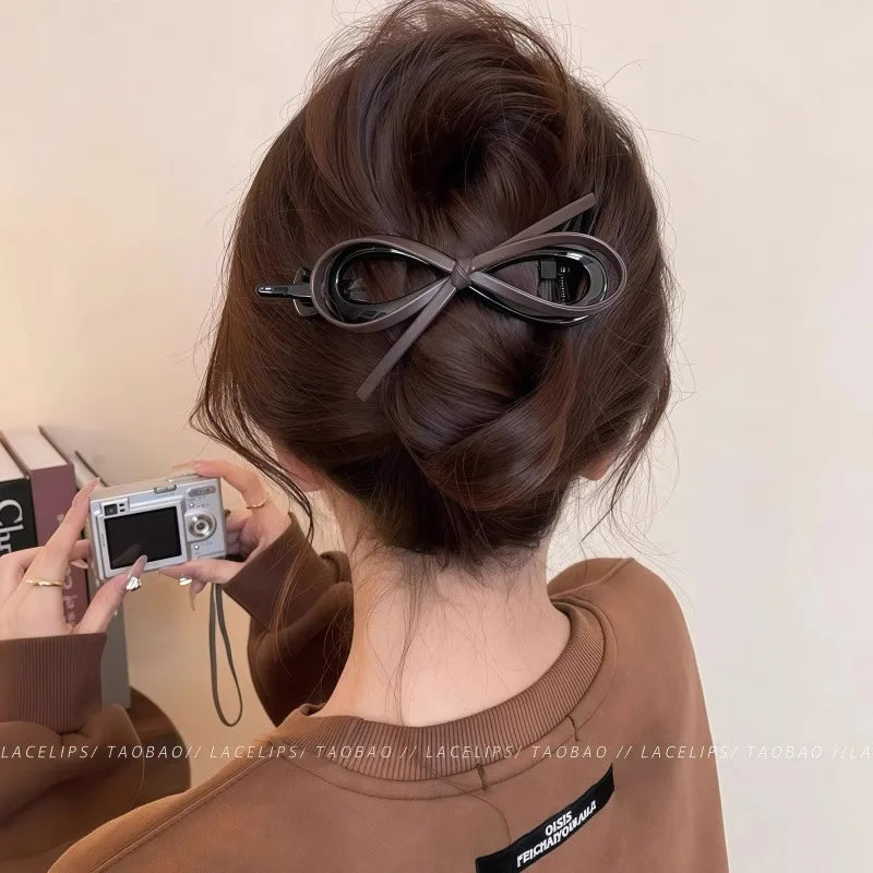 Elegant Leather Bow Hairpin Sweet Barrette Accessory