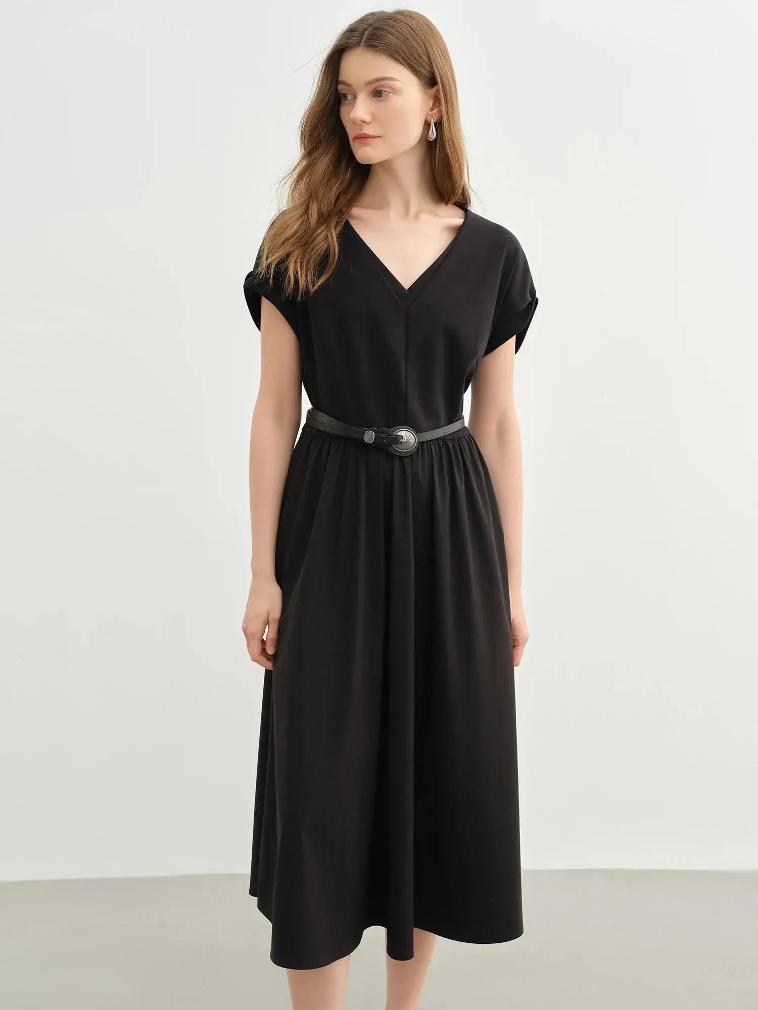 Elegant Plus-Size V-Neck Waist Dress - Loran