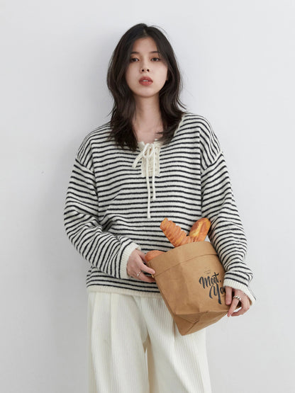 Retro Striped Pullover Loose Autumn & Winter Jumper Loran