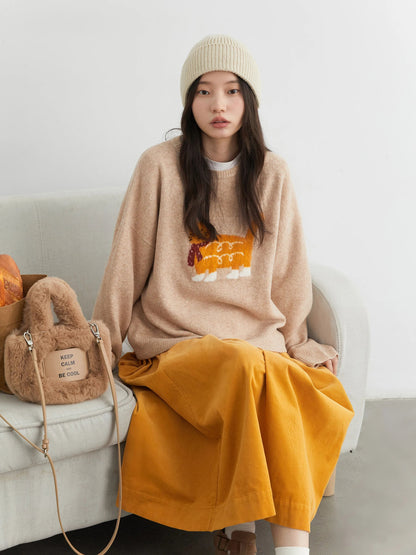 Women’s Cartoon Cat Knit Sweater Loose Casual Autumn Pullover Loran