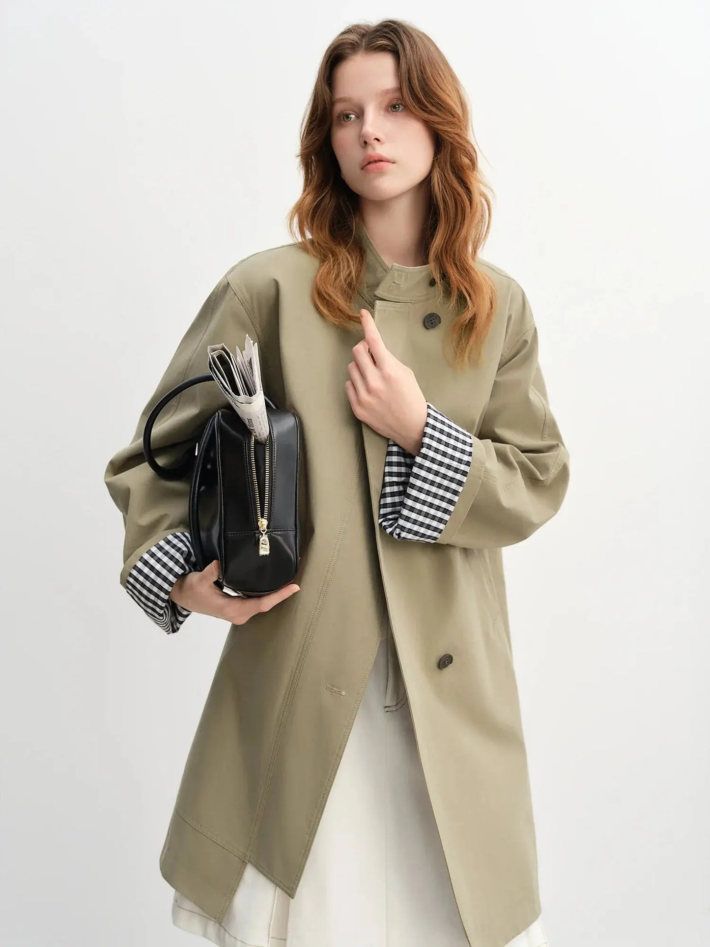 Women's Stand Collar Plaid Windbreaker LORAN STORE