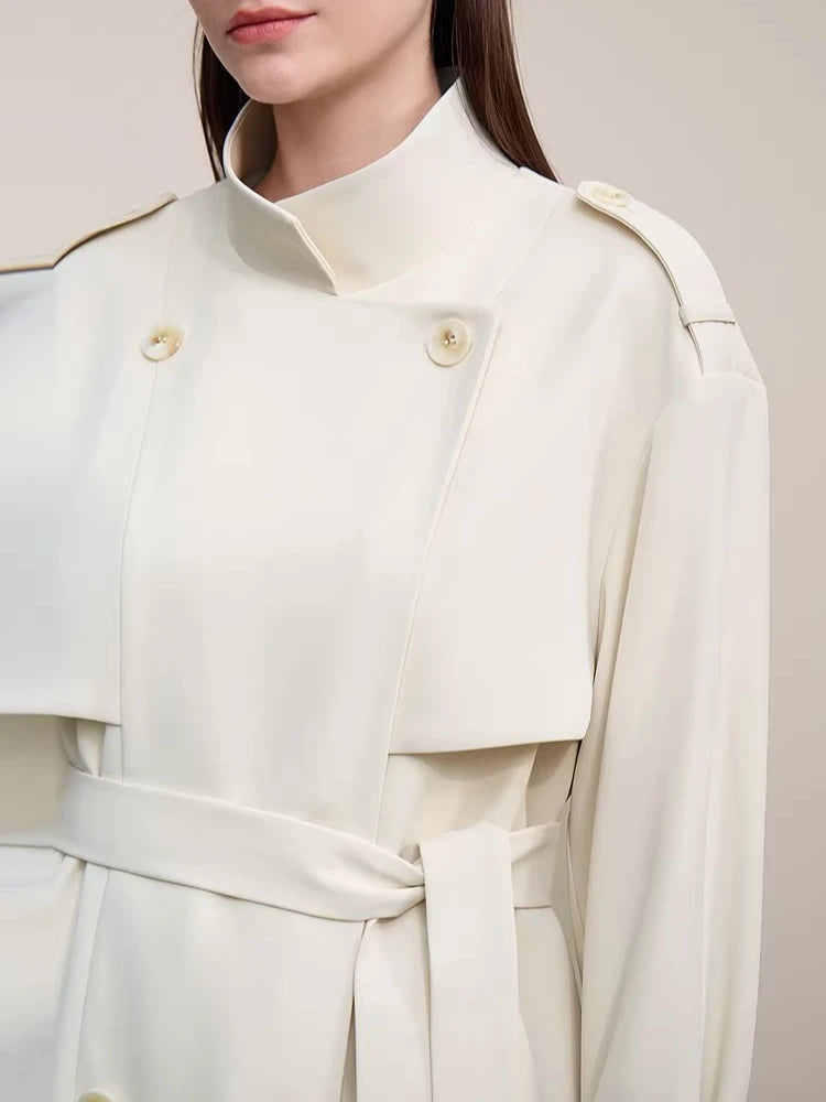 Amii Women's Trench Coat 2026 Spring New Commuter Drop Shoulder Sleeve Double-breasted Coat Women's Loose With Belt Top 12641029 Loran