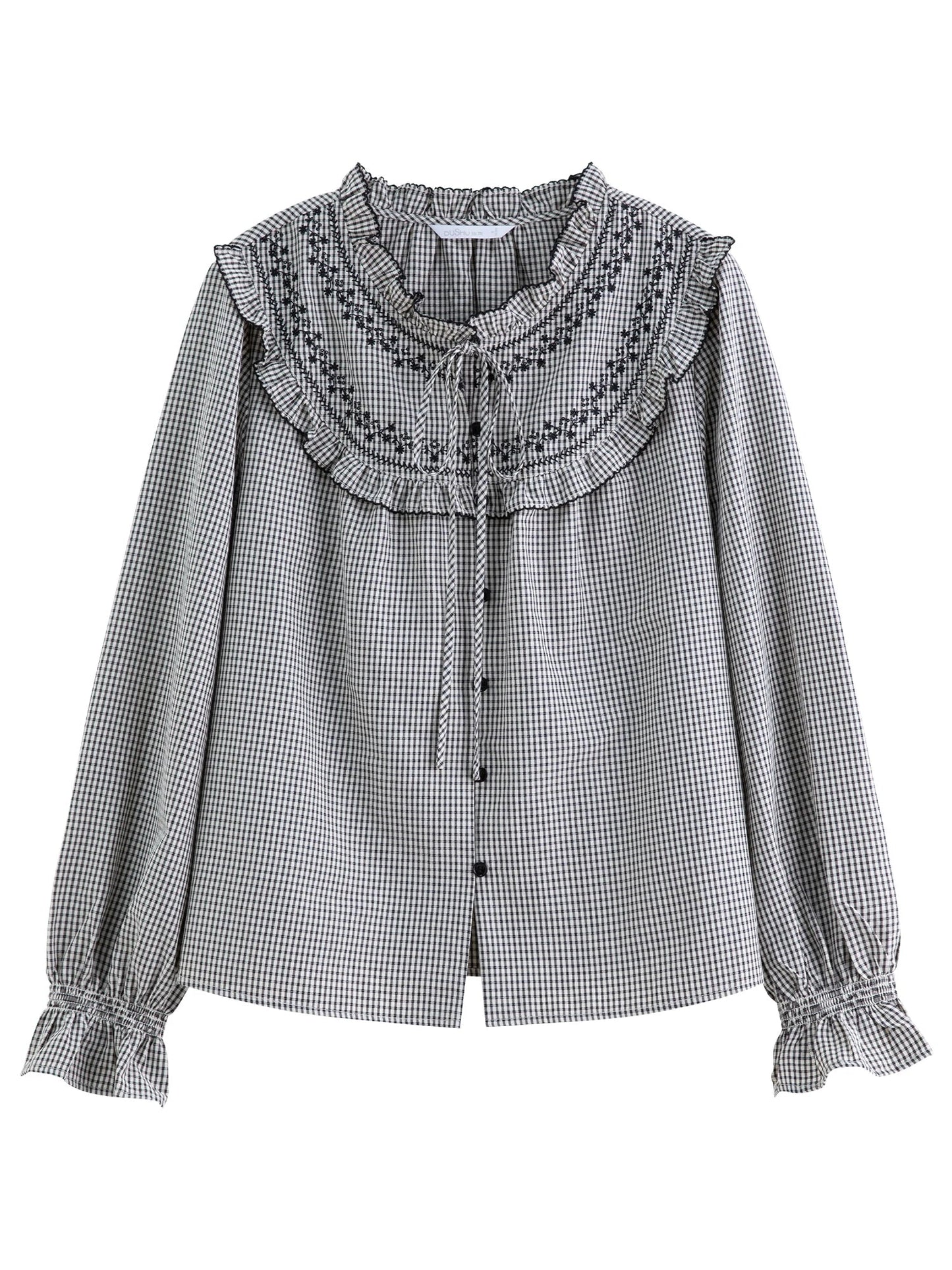 Ruffled Plaid Shirt Sweet Autumn Long Sleeve Loran