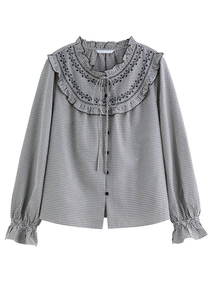 Ruffled Plaid Shirt Sweet Autumn Long Sleeve Loran