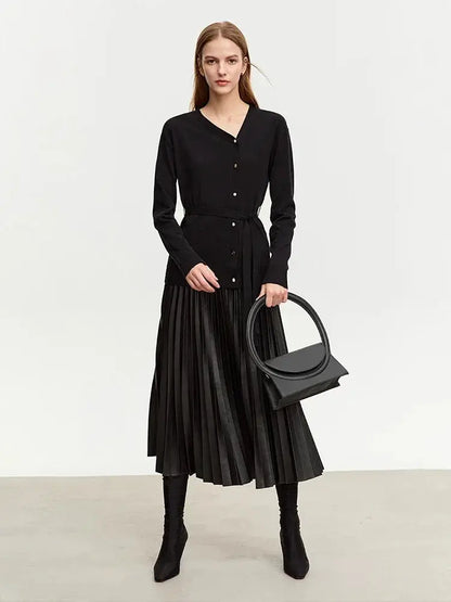 Women's V-Neck Knit Cardigan Sweater with Belt - Loran