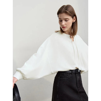 Amii Woman Sweatshirts 2026 Spring New Casual Cotton Collision Splicing Strap Women's Sweater Loose Long Sleeve Tops 12621029 Loran
