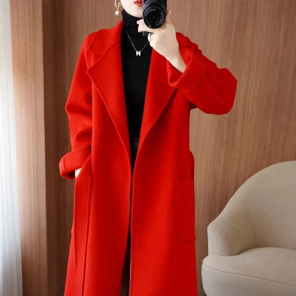 Elegant Long Overcoat with Belt - 3IN SMART Shop  #