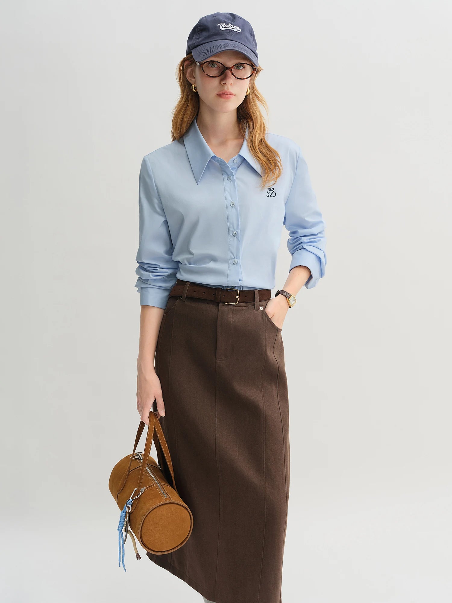 Women's 3-Color Pleated Shirt & A-Line Skirt Set Autumn Suit