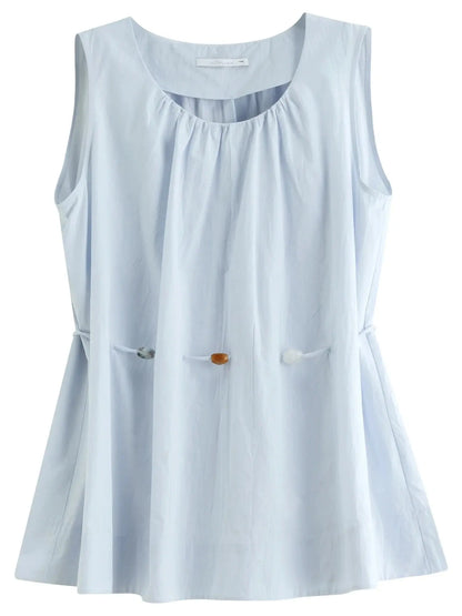 Women's Beaded Sleeveless Blue Cotton Top LORAN STORE