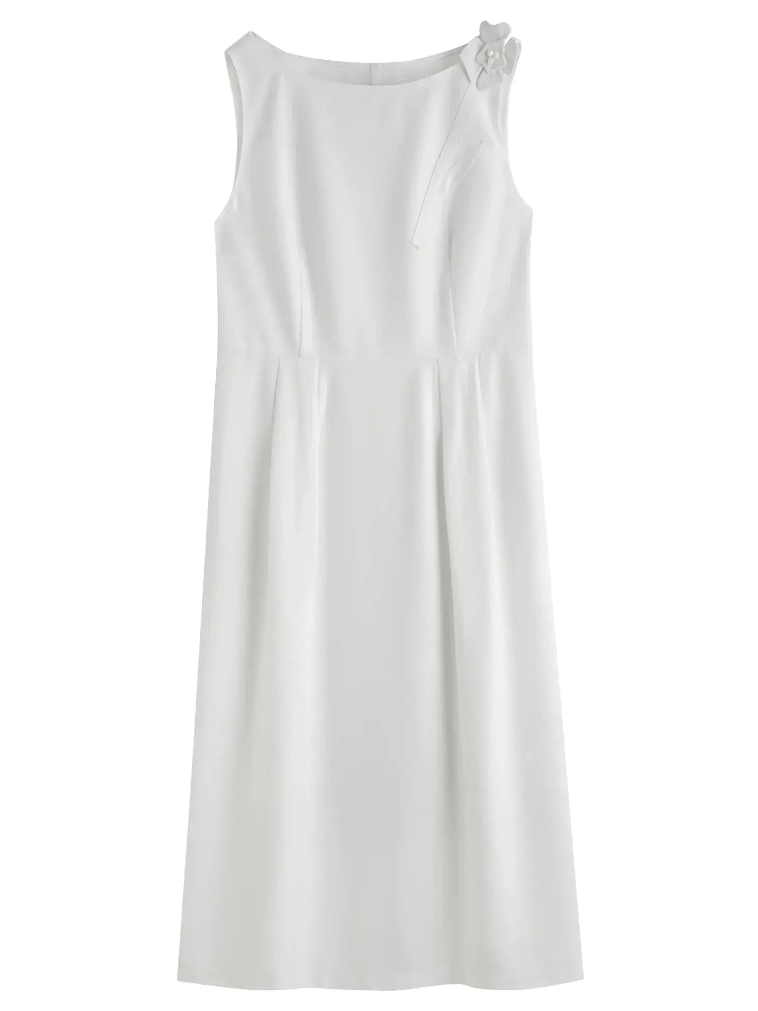 Elegant Plus Size Summer Choker Vest Dress with Floral Brooch LORAN STORE