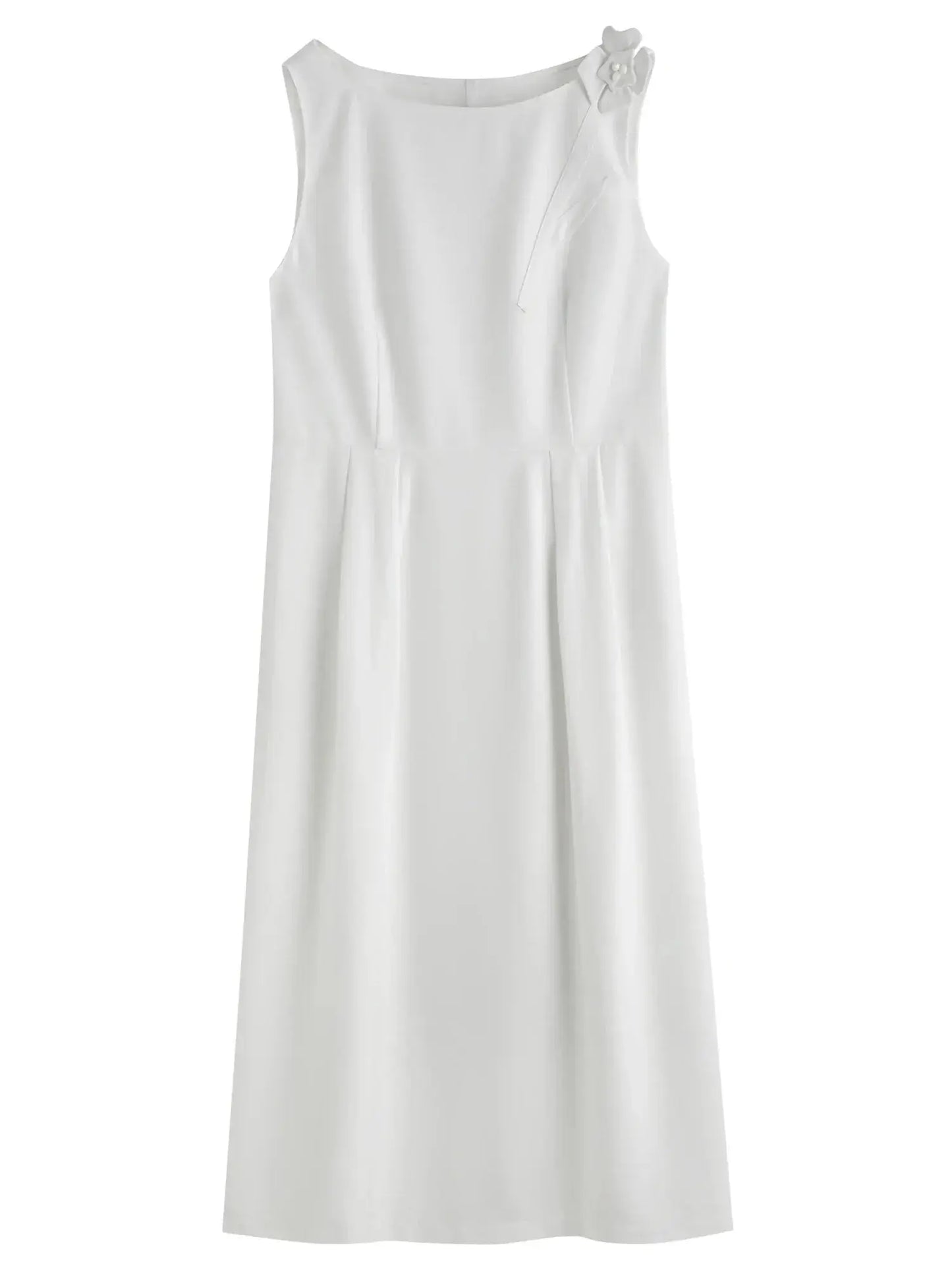Elegant Plus Size Summer Choker Vest Dress with Floral Brooch LORAN STORE